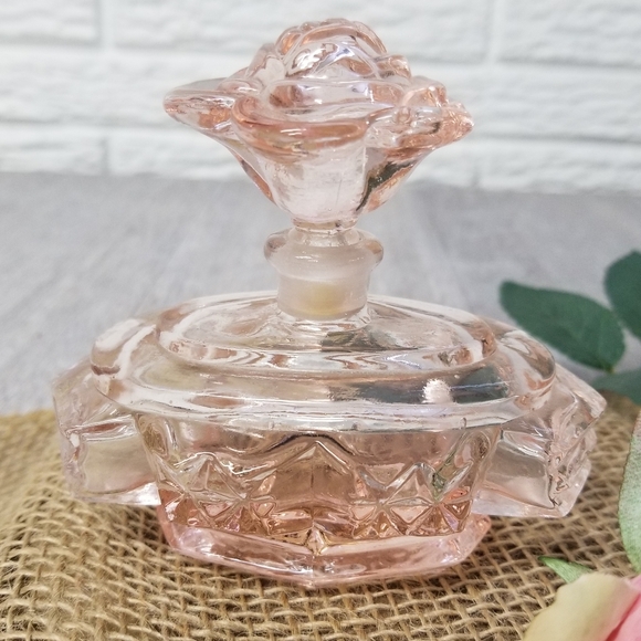 Vintage Pink Glass Perfume Bottle With Rose Stopper - Picture 5 of 16